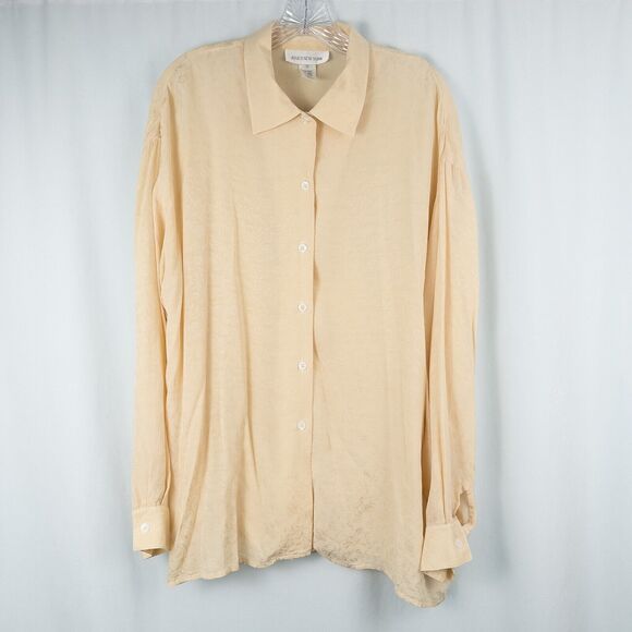 Jones New York Silk Floral Embossed LS Button Up Top Womens 16 Butter Yellow - Picture 1 of 16